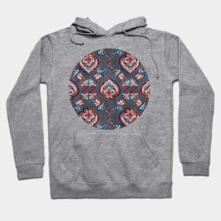 Floral Ogees in Red & Blue on Grey Hoodie